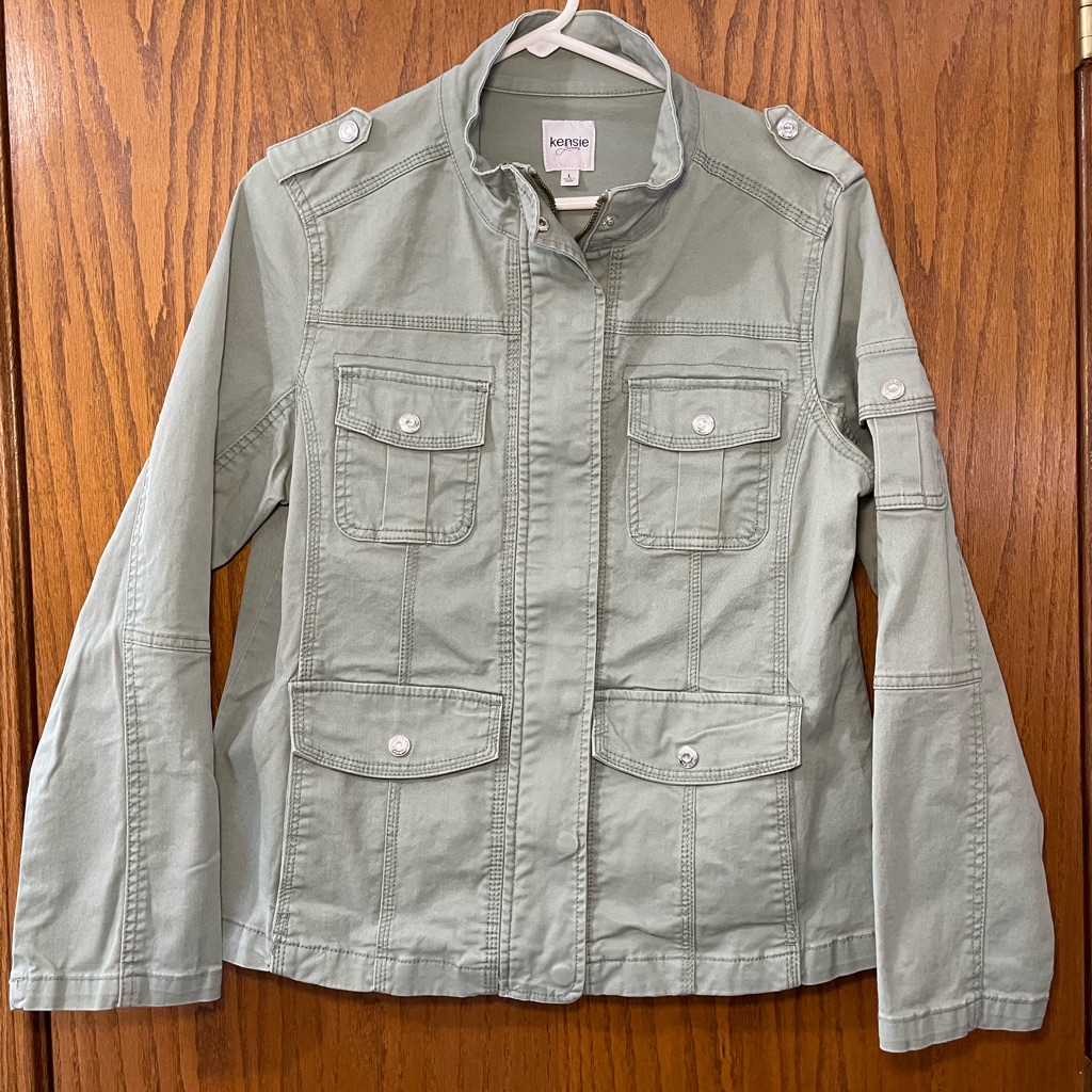 Kensie Women's Military Denim Cargo Jacket Size L, Green